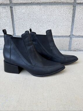 Sol Sana Black Leather Chelsea Block Heel Booties